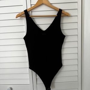 AE American Eagle Black Double V Ribbed Bodysuit